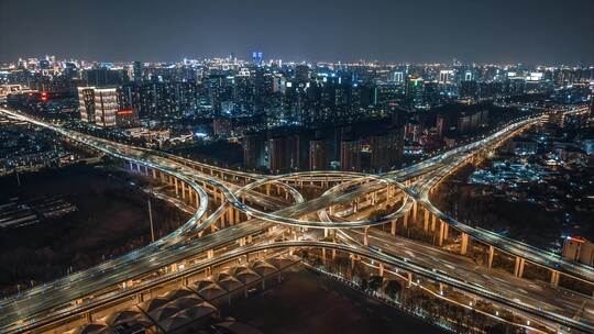 高架立交桥夜晚车流延时1