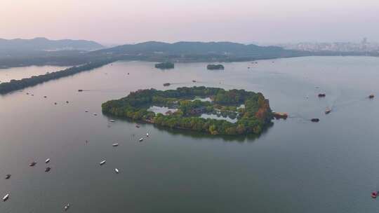 杭州西湖景区三潭印月小瀛洲航拍风景大自然视频素材模板下载