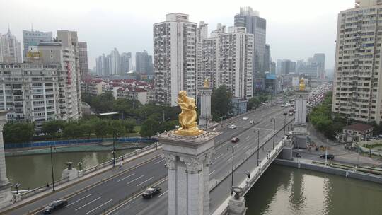 上海普陀区武宁路全景武宁桥4K航拍视频素材模板下载