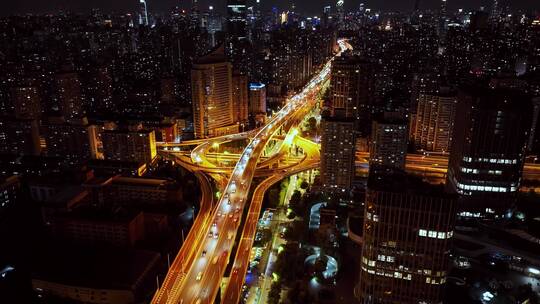 鲁班路立交夜景环绕延时航拍