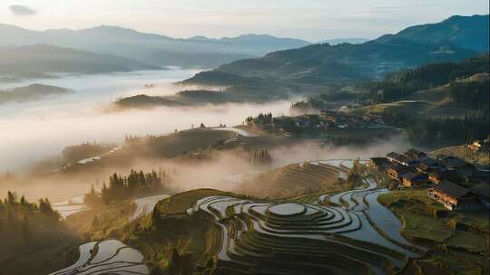 航拍壮美梯田云海仙境日出唯美风光视频