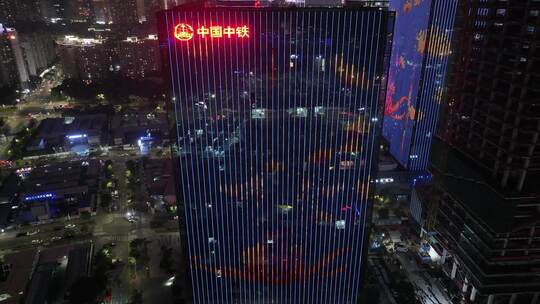 深圳南山区中国中铁南方总部大厦航拍夜晚夜