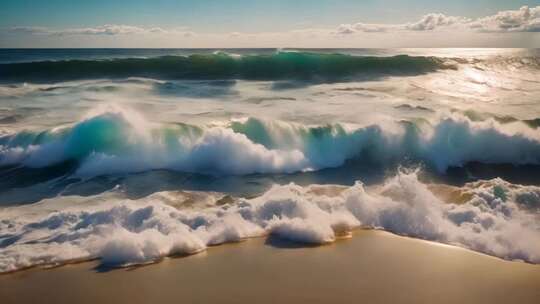 海边海浪翻涌的景象