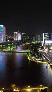 城市河流夜景俯瞰