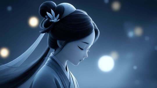 唐朝少女月下思念故乡的唯美意境