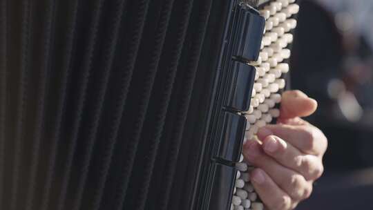 手风琴演奏的手指特写