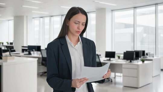 办公室女商人查看文件