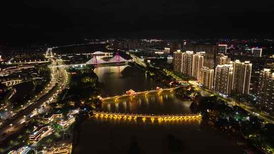 漳州夜景航拍城市河流建筑风光九龙江夜景