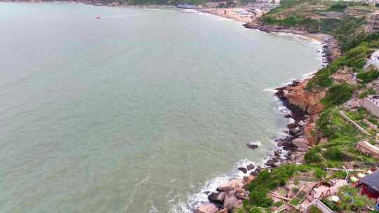 航拍连云港连岛风景区海岸线礁石海景房