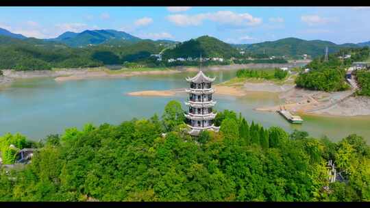 航拍陕西安康瀛湖风景区视频素材模板下载