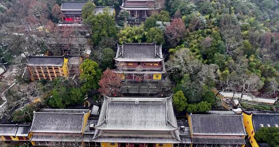 杭州灵隐寺雪景航拍