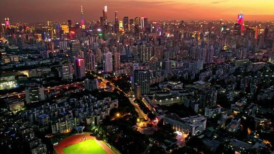 航拍广州城市万家灯火夜景延时