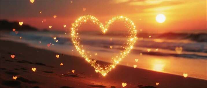 海边日落爱心粒子特效素材