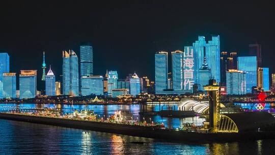 青岛夜景城市航拍