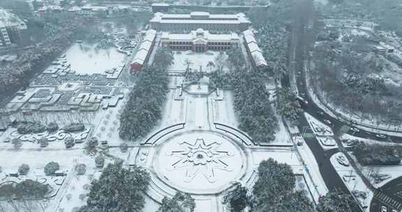 武汉城市地标景点雪景风光
