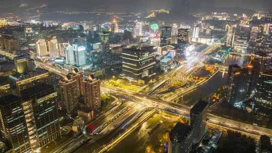 杭州拱墅区夜景航拍延时4K