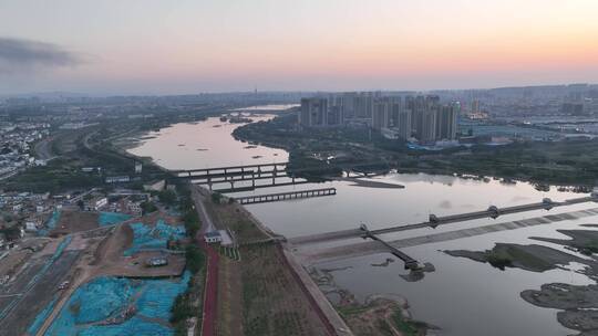 洛阳瀍河恒大绿洲李城桥东环桥航拍生态湿地