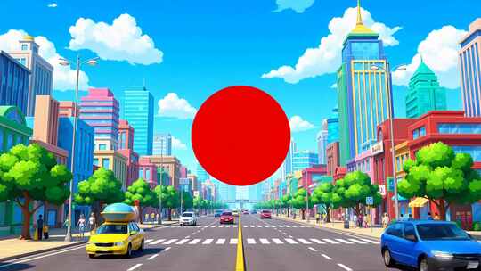 卡通风格城市街道交通画面