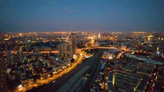 天津城市高楼建筑夜晚航拍