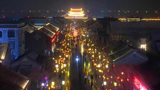 河南商丘古城雪景夜景航拍