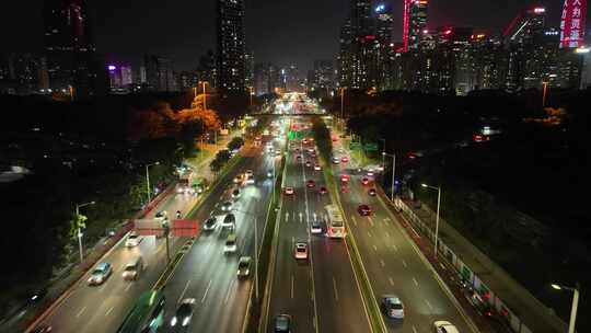 深圳滨河大道航拍城市道路夜晚交通车流夜景