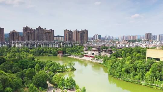 重庆市璧山区秀湖公园城市公园航拍4K视频素材模板下载