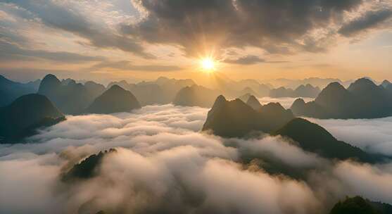 桂林山水合集山峰云海群山云雾缭绕自然风景