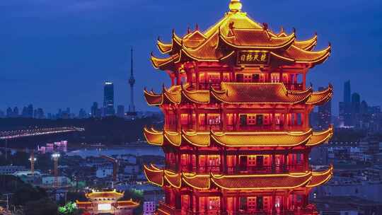 武汉黄鹤楼夜景航拍