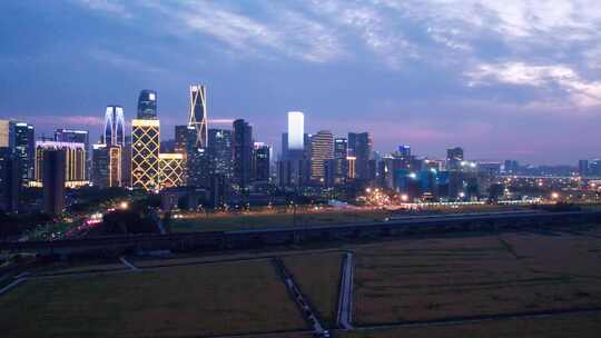 杭州城市CBD夜景航拍