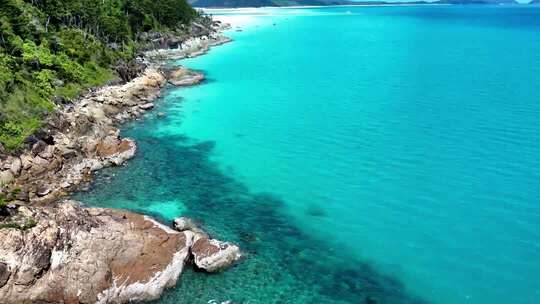 航拍大海海岸森林沙滩海浪蓝天白云