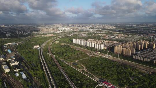 上海浦东新区地铁线路4K航拍视频素材模板下载