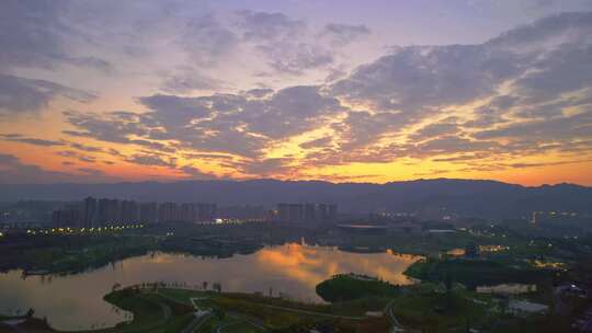 三合湖日落余晖 最美湖泊 湿地公园 晚霞