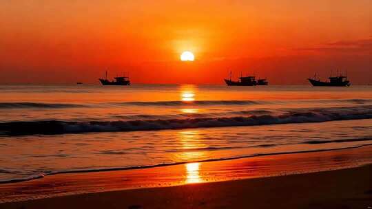 夕阳下的浪漫海滩