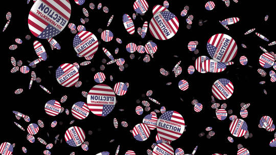 掉落的美国选举旗帜胸针，背景，在Alph