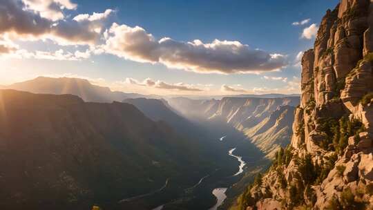 壮丽山谷山脉阳光风景