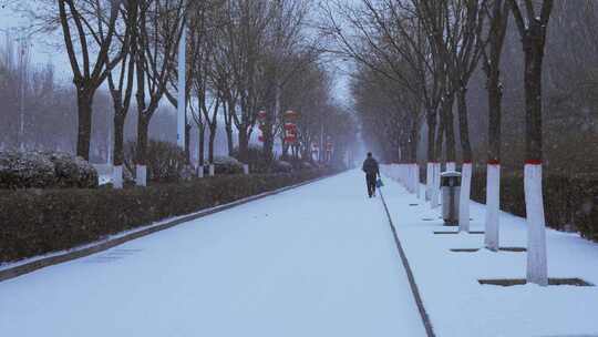 城市街道人文下雪雪景