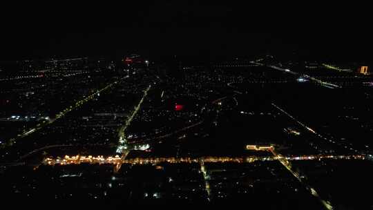 山东聊城城市夜景大景交通航拍