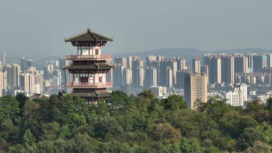 航拍鄂州地标西山武昌楼城市同框4K50P