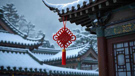 【4K高清】节日挂饰特写雪景中国风素材