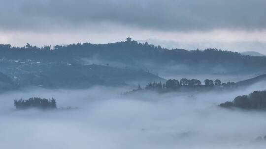 云雾下的茶山村庄