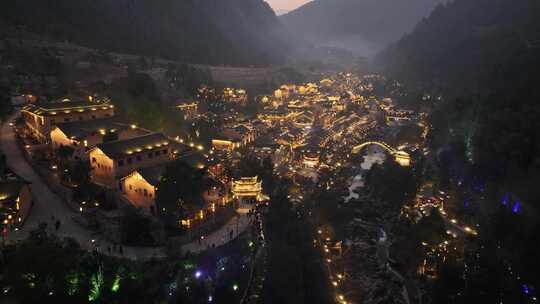 江西上饶望仙谷航拍山谷建筑夜景