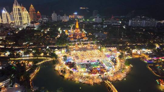 4K航拍星光夜市全景