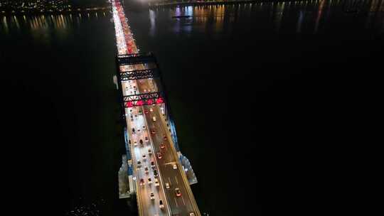 杭州钱塘江复兴大桥夜晚夜景航拍车流交通城