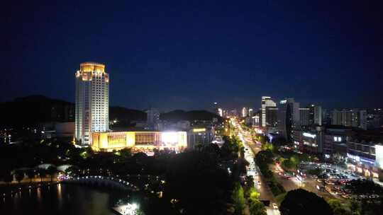 浙江台州城市夜幕降临夜景灯光航拍