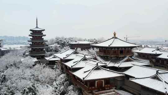 航拍襄阳雪景素材