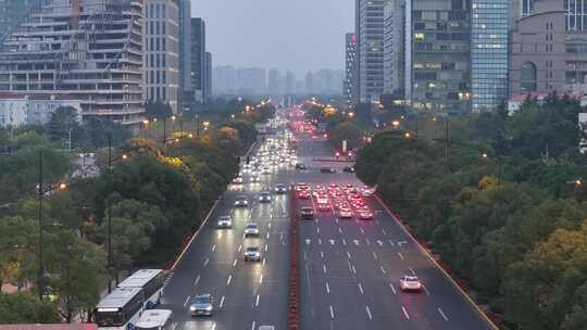 上海浦东世纪大道晚高峰车流航拍视频素材模板下载