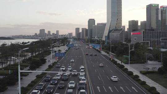 航拍青岛西海岸新区-城市交通车流