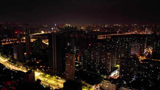 航拍 夜景 城市 街道