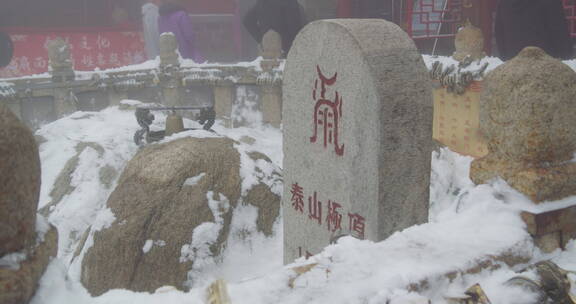 山东泰山风景区雪景下雪