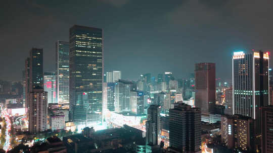 夜晚成都地标航拍